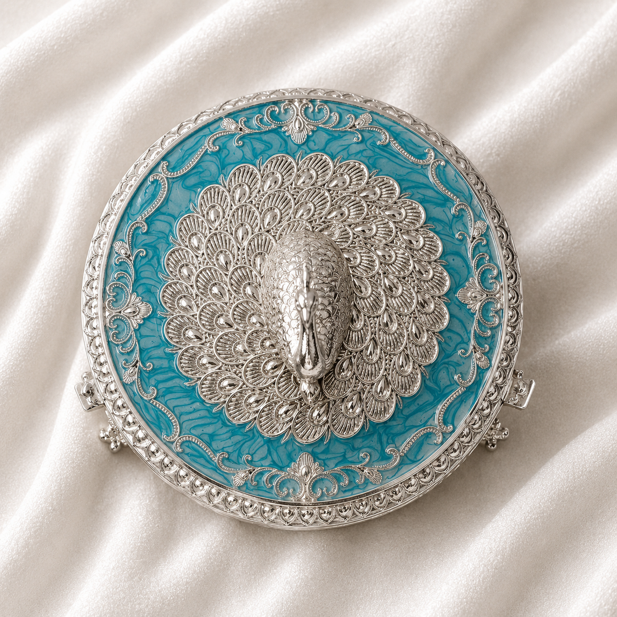 Small Round Peacock Dry Fruit Box
